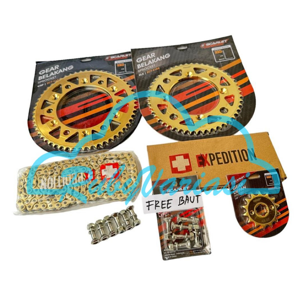 SCARLET RACING- Gear set CRF 150L Plus Rantai Expedition Gold Original Sepaket Gir Set Free Baut Gea