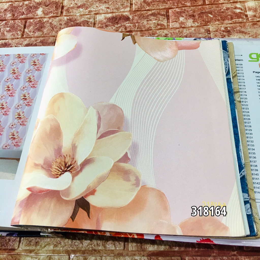 WALLPAPER DINDING MOTIF BUNGA 3D MODERN PINK CREAM BIRU PRIVATE