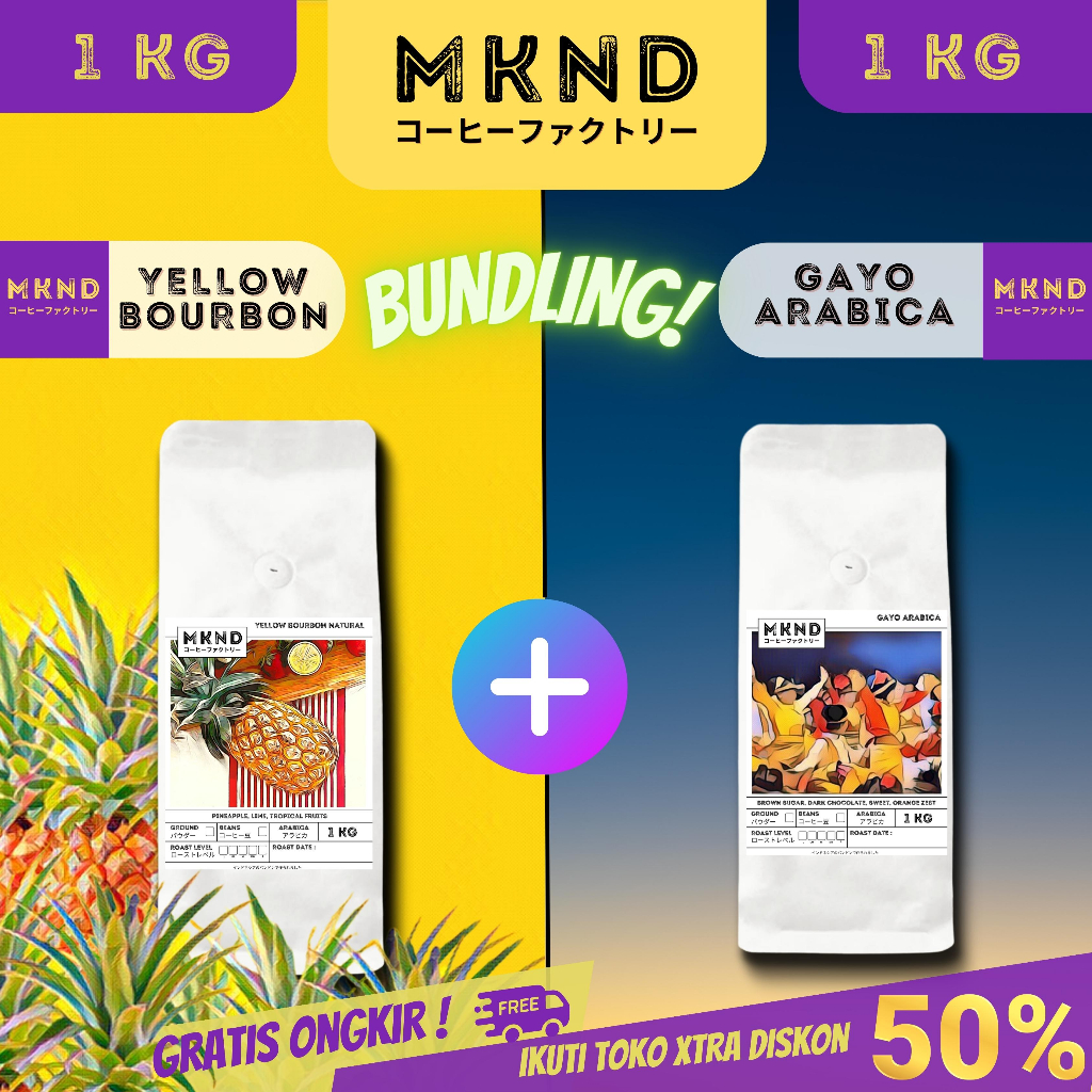 

MKND® BUNDLING HEMAT 2X1KG KOPI ARABIKA ACEH GAYO+YELLOW BOURBON NATURAL PROMO DISCON | BIJI BUBUK | SINGLE ORIGIN | PREMIUM COFFE | ROASTED BEANS | MANUAL BREW | COFFE ROASTERY