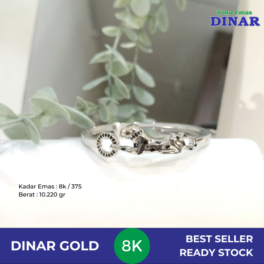 GELANG OVAL BATU HITAM MODEL PUTIH - EMAS MUDA - KADAR 8K/375