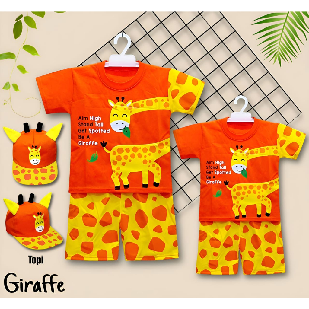 BAJU ANAK MOTIF JERAPAH 1 SET TOPI / SETELAN BAJU JERAPAH ANAK