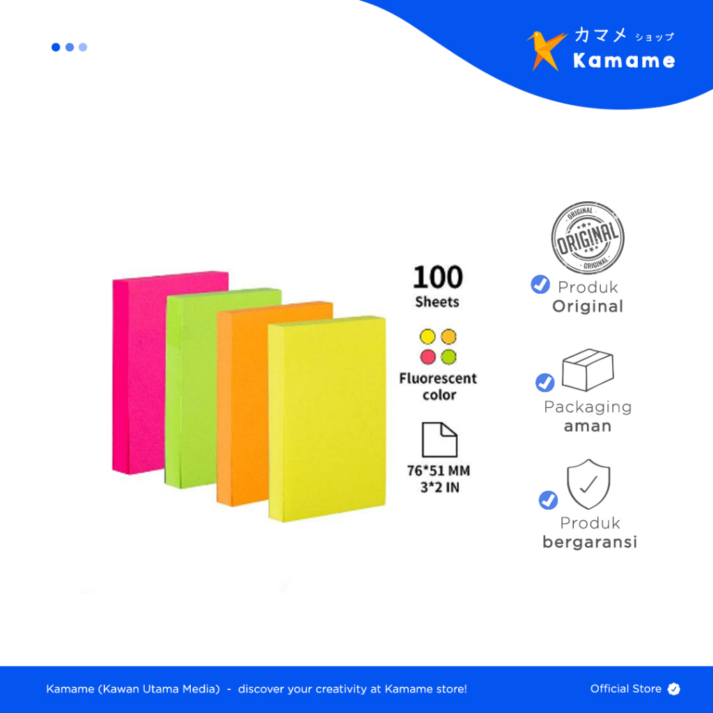 

Deli Memo Tempel/Sticky Notes 76×51mm 100 sheet 4 Neon Color A022 02 - Kamame