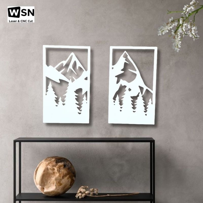 Hiasan Dinding  Gunung 2 dimensi PVC 18 X 30 Cm Laser Cutting