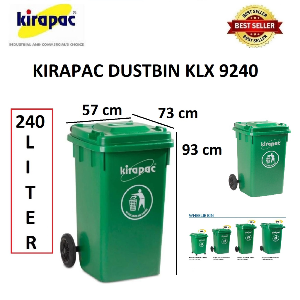 Kirapac Dustbin 240 Liter - KLX 9240-HIJAU (BY:GOJEK/GRAB)