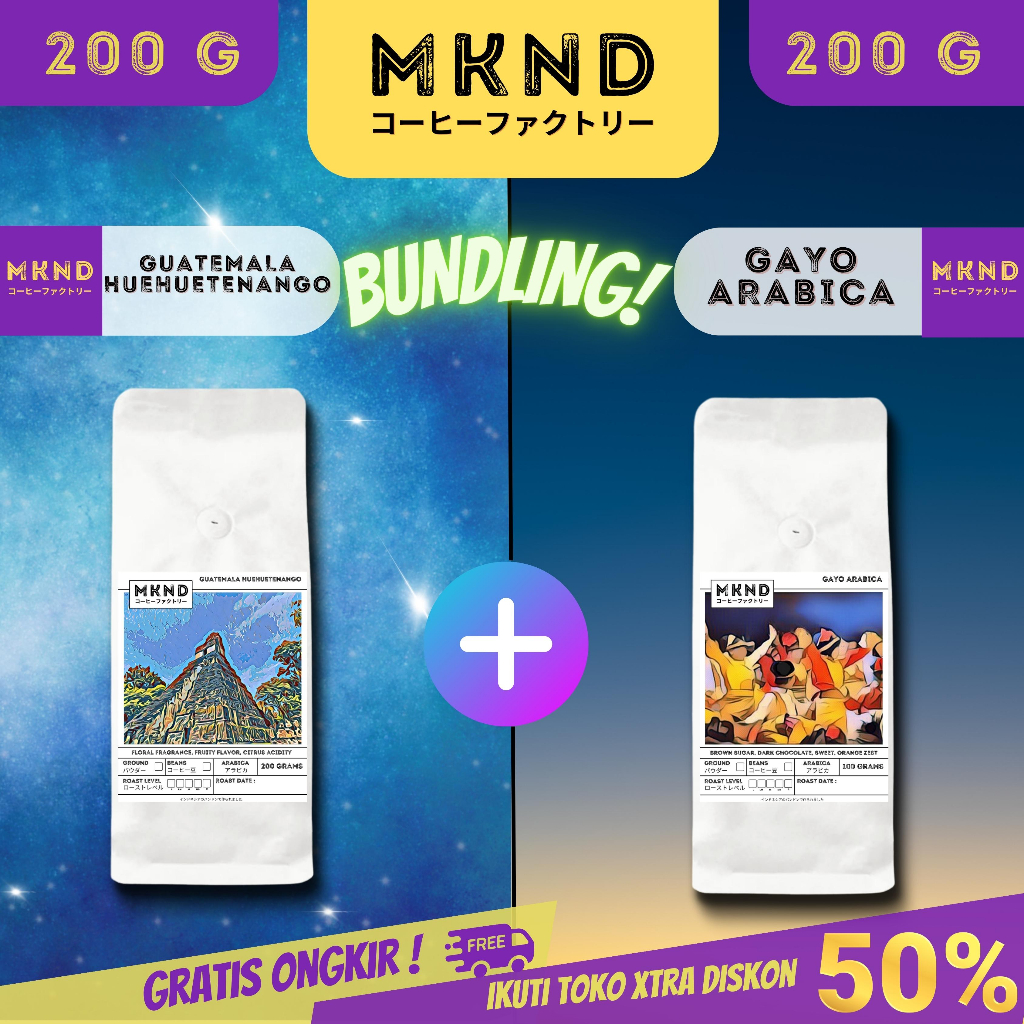 

MKND® BUNDLING HEMAT 2X200 KOPI ARABIKA ACEH GAYO + GUATEMALA HUEHUETENANGO IMPORTED BEANS PROMO DISCON | BIJI BUBUK | SINGLE ORIGIN | PREMIUM COFFE | ROASTED BEANS | MANUAL BREW | COFFE ROASTERY