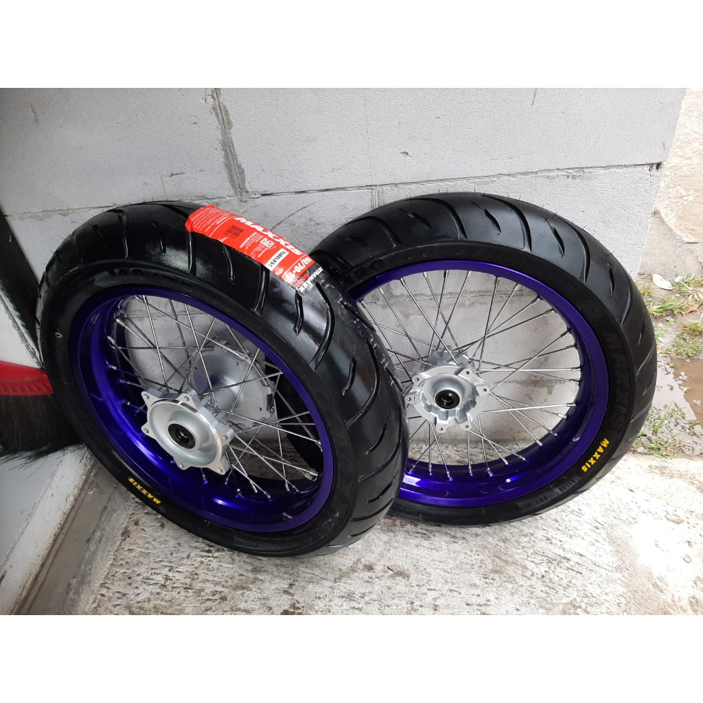 Rakitan Roda Supermoto CRF 150 L Ring 17 Size Jumbo Ukur Velg 300 350 Wheelset CRF Ban Maxxis Ukur 1