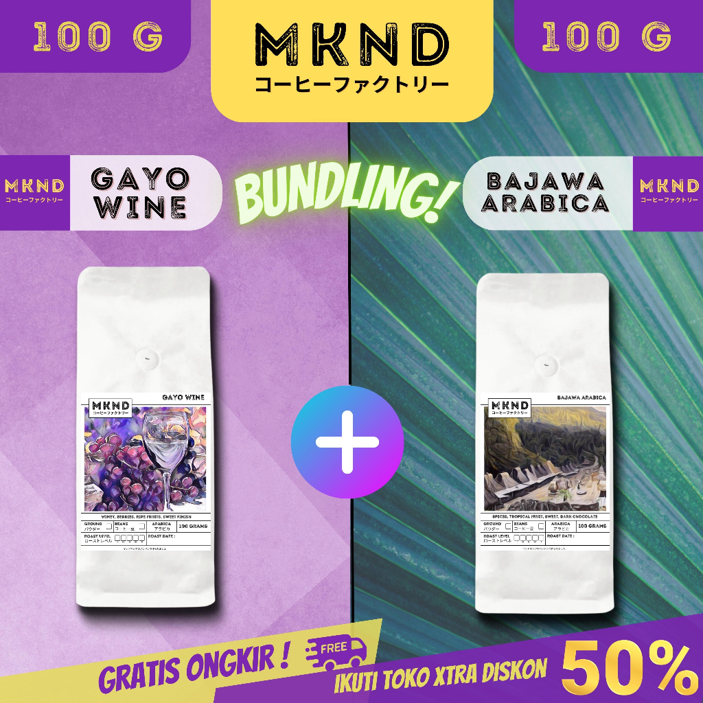 

MKND® BUNDLING HEMAT 2X100 KOPI ARABIKA GAYO NATURAL WINE + KOPI ARABIKA BAJAWA GRADE 1 PROMO DISCON | BIJI BUBUK | SINGLE ORIGIN | PREMIUM COFFE | ROASTED BEANS | MANUAL BREW | COFFE ROASTERY