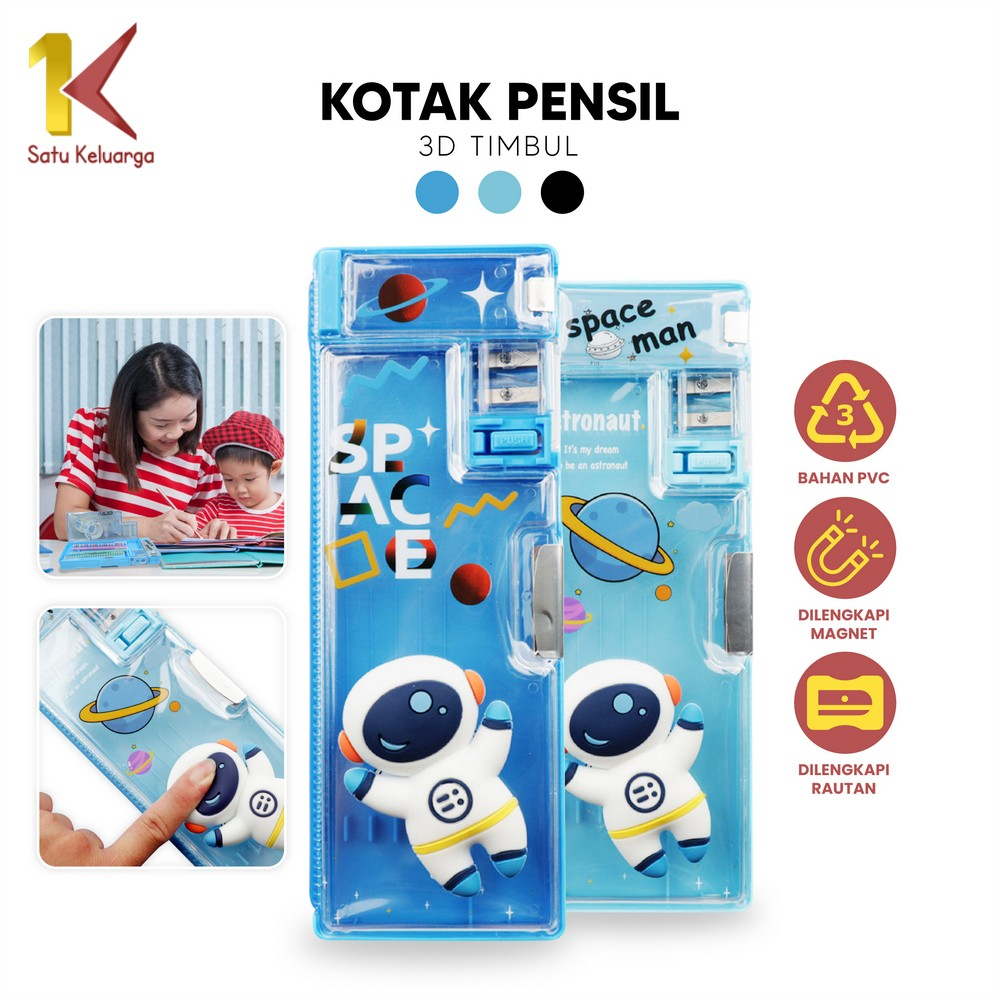 Satu Keluarga Tempat Pensil Anak 3D Timbul Magnetic Multifungsi A59 Kotak Pensil Alat Tulis Sekolah 