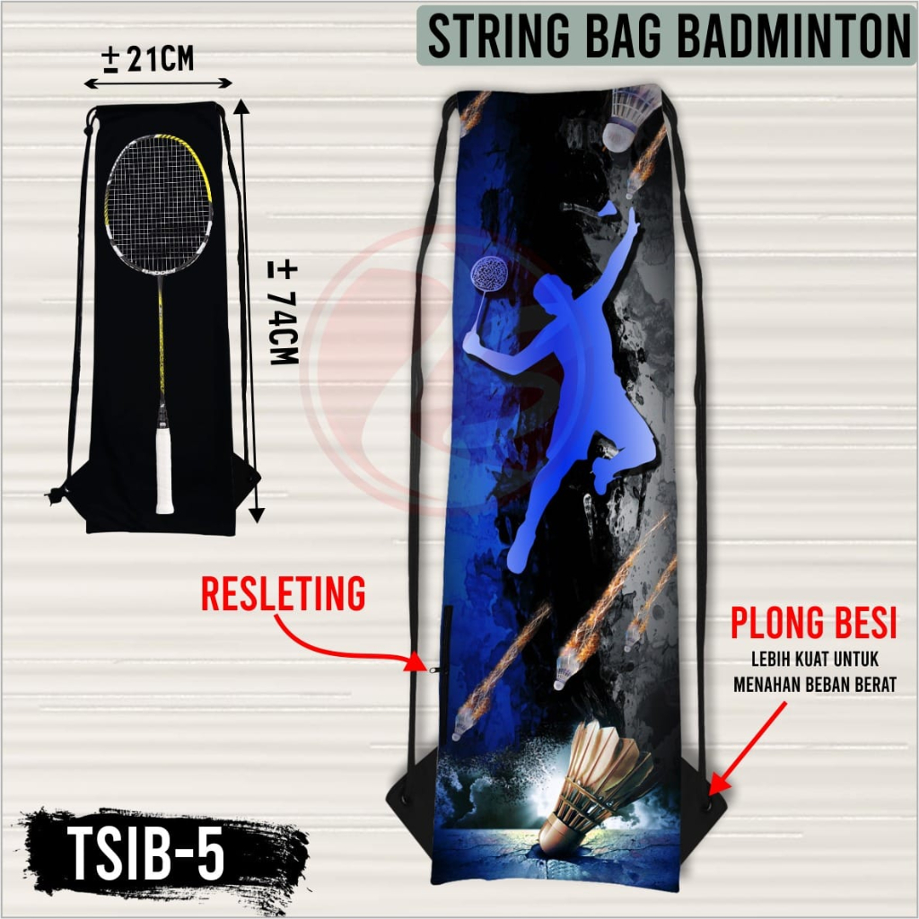 Tas serut raket bulutangkis  tas raket badminton motif printing string bag badminton sporty tas rake