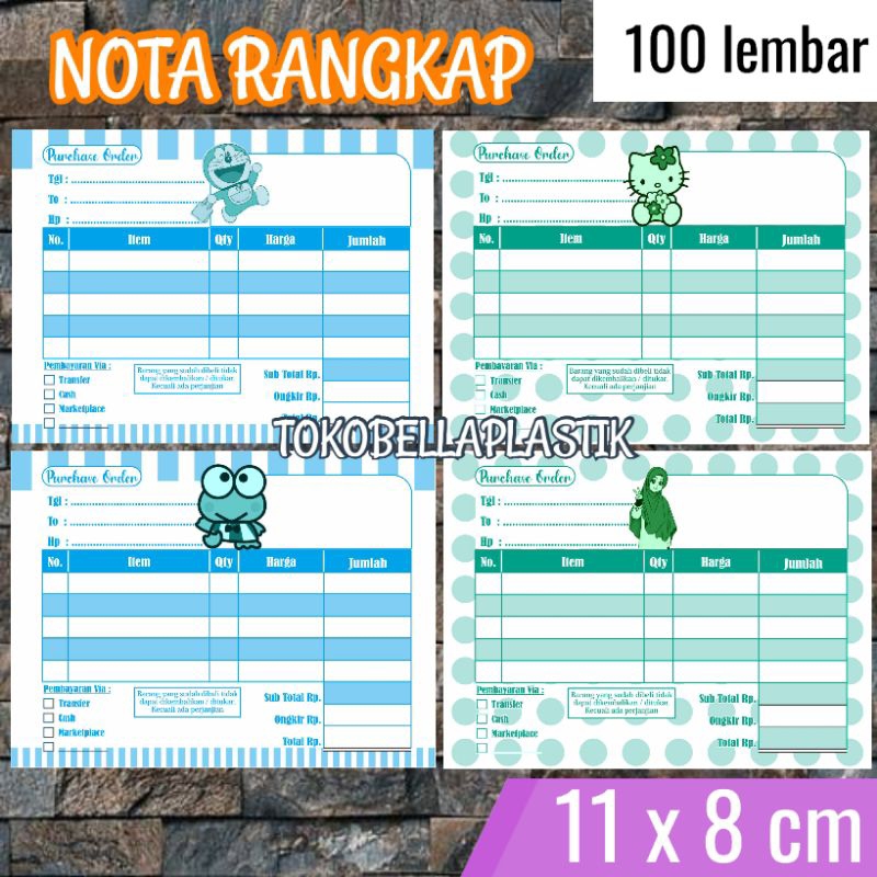 

[100 lembar] Nota 2 ply kecil 11 x 8 cm Rangkap Olshop Mini NCR 1/8 Folio Motif Doraemon Hellokitty