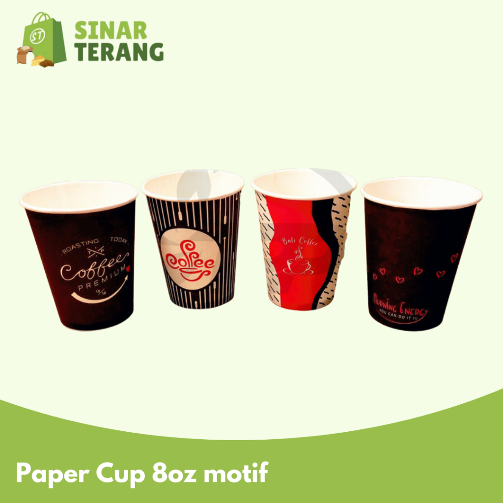Paper Cup KRAFT / Gelas Kertas 8 OZ / 6,5 OZ Coklat , Kopi , teh , jagung , jasuke motif