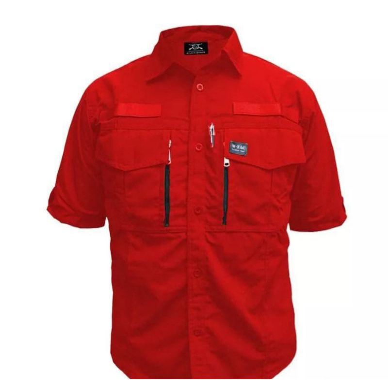KEMEJA TACTICAL W_TAC TERBARU TANGAN PENDEK MERAH