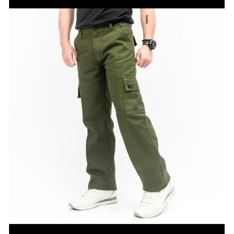 Celana Cargo panjang Pria Hijau Army