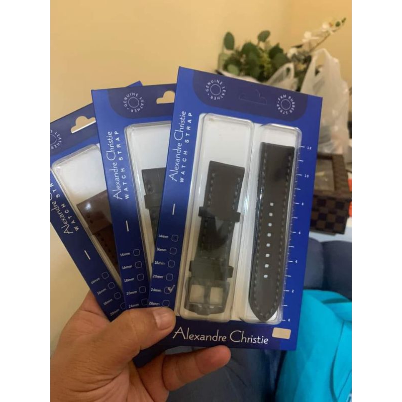 TALI KULIT ALEXANDRE CHRISTIE UKURAN 24MM ORIGINAL WARNA HITAM  COKLAT