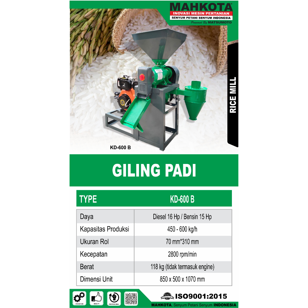 Mesin Giling Padi Mahkota KD 600B