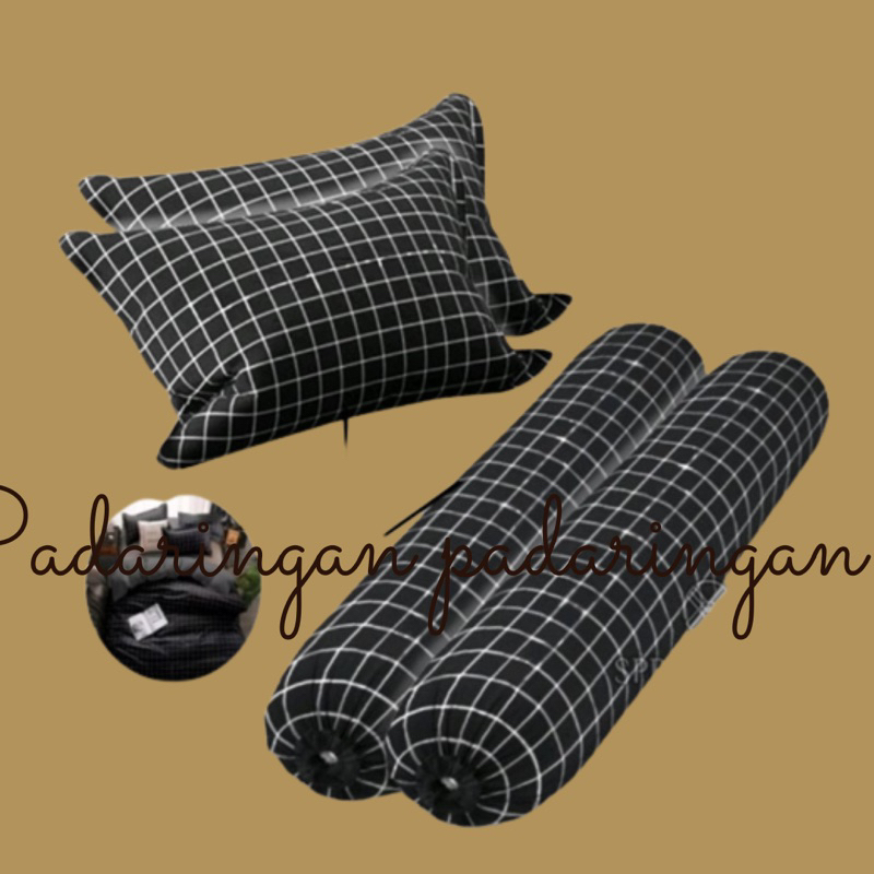 sarung bantal dan guling kotak hitam / sarung bantal tidur / sarun guling
