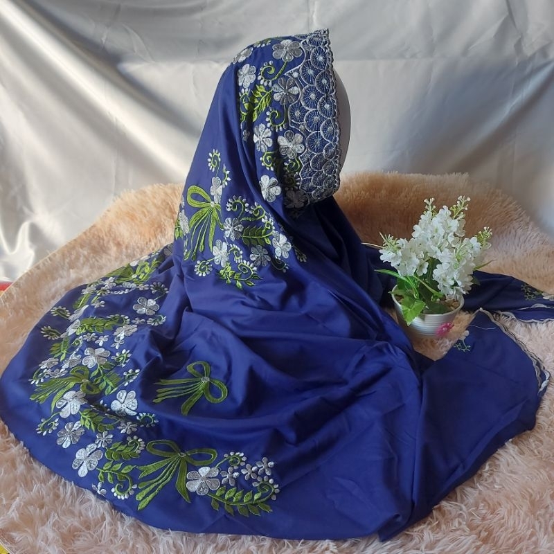 Mukena terusan dewasa bahan katun polino warna bordir bunga cantik rukuh anak pondok