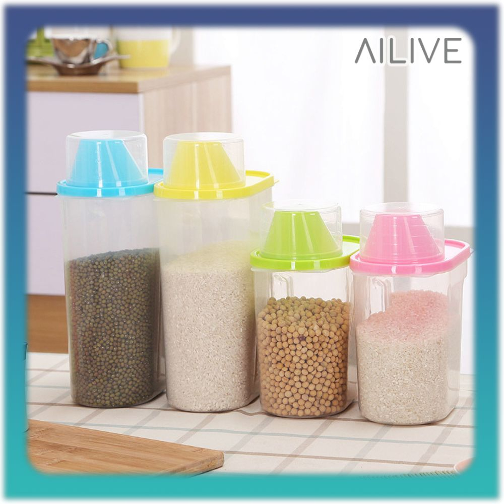 Toples Beras 2L / Kontainer Biji Bijian Kacang Detergen Toples Cereal / Storage Jar Penyimpanan Serbaguna