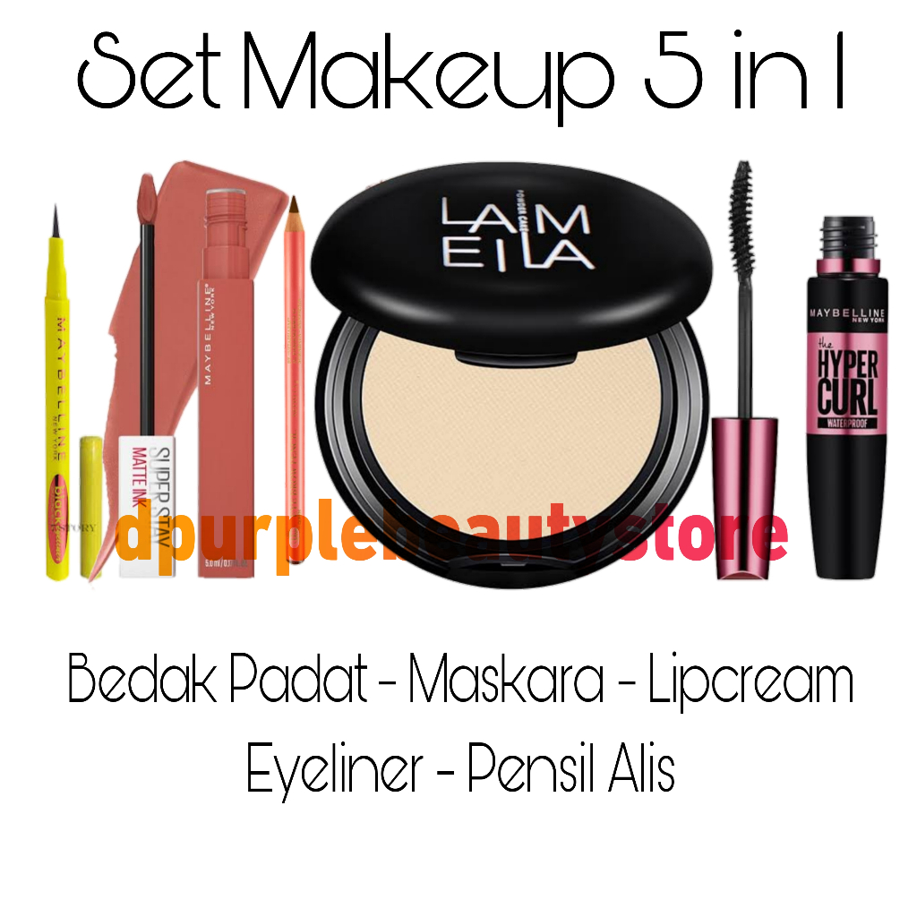 Paket MakeUp Kumplit Maybelline - Paket Hemat Kosmetik Lameila5 in 1