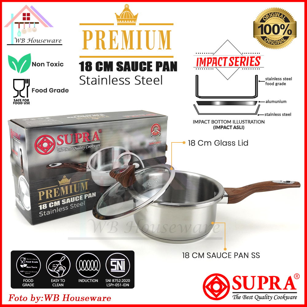 SUPRA Panci Stainless Steel Sauce Pan 18 Cm impact premium collection  / panci rebus masak mie gagang panjang
