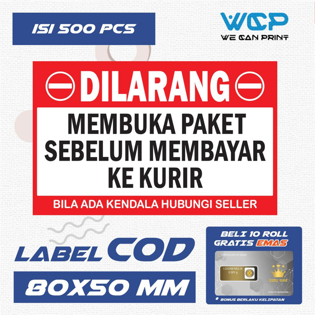 

LABEL STICKER COD STIKER PENGIRIMAN PAKET COD ONLINE SHOP OLSHOP ISI 500 PCS