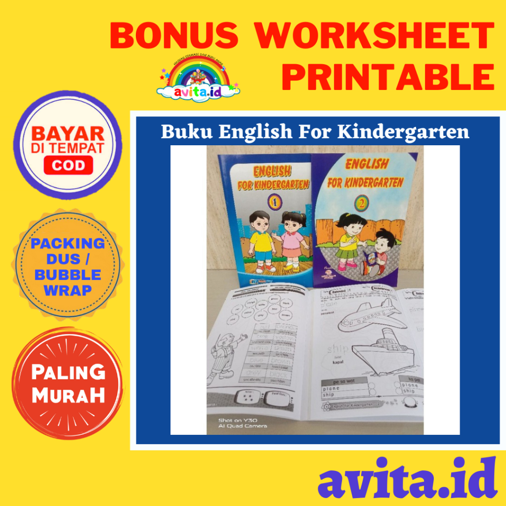

avita.id TERMURAH Buku English For Kindergarten/Bahasa Inggris Anak TK A dan B / Semester 1&2/ Uk.Besar