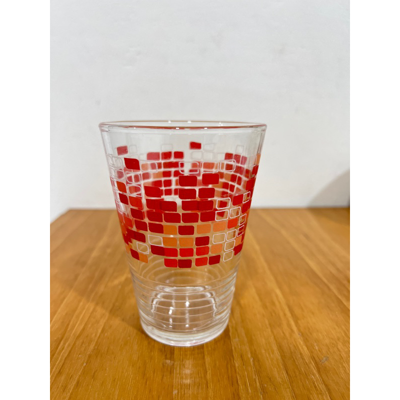 gelas kaca motif kotak merah / gelas minum kaca