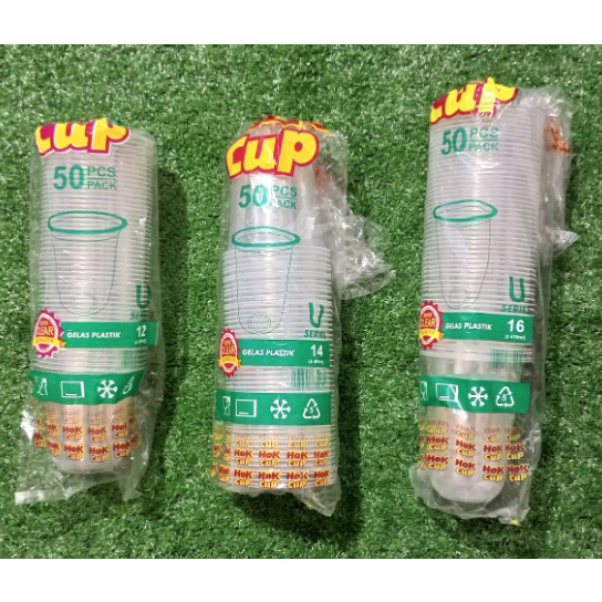 Gelas Cup Plastik 12OZ 14OZ 16OZ Merk HOK Oval Cup Bening Polos - Bahan PP