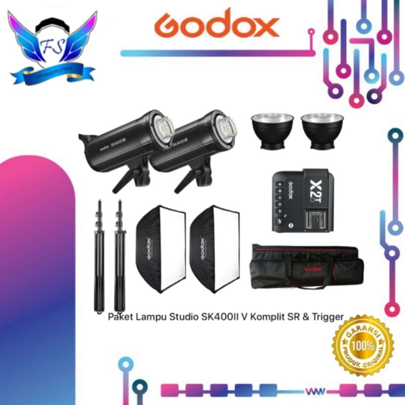 Paket Lampu Studio Godox SK400ii-V SK400iiV SK400 ii V With X2T