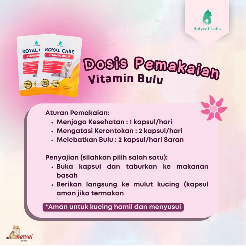 Royal Care Sachet -Vitamin Rambut Bulu Lebat Kucing Anti Rontok Kitten - Royal Cats Kucing isi 5 kapsul