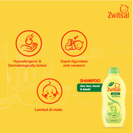 ORIGINAL ZWITSAL Baby Natural Shampoo Aloe Vera, Kemiri, Seledri 100ml / Sampo Bayi / LEDI MART