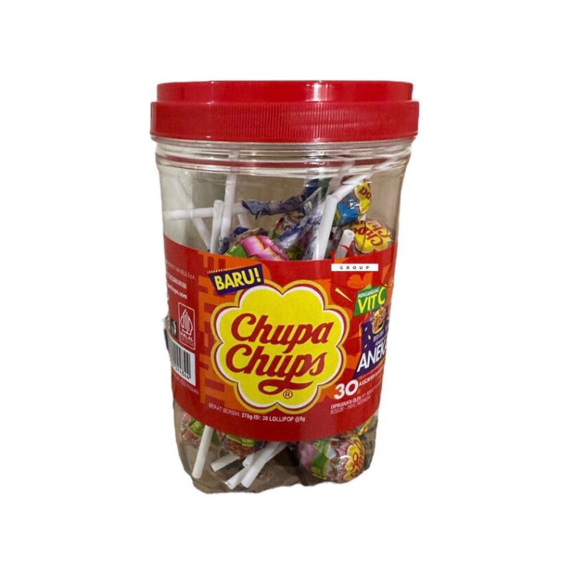 

Permen Chupa Chups Lollipop 1 Toples isi 30pcs rasa Cola & Strawberry Stroberi Krim