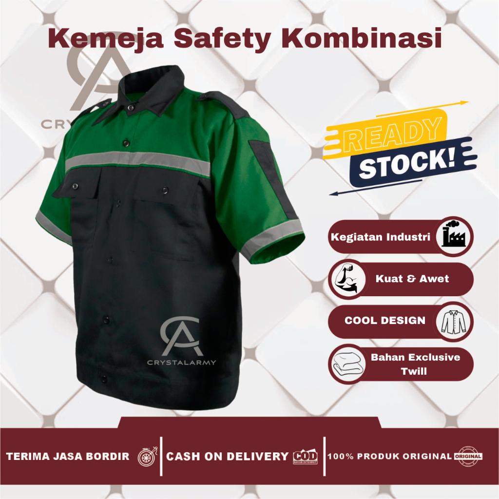 Kemeja Safety Pria Lengan Pendek/Kemeja Pendek/Baju Safety Kombinasi/Atasan Wearpack Scotlight