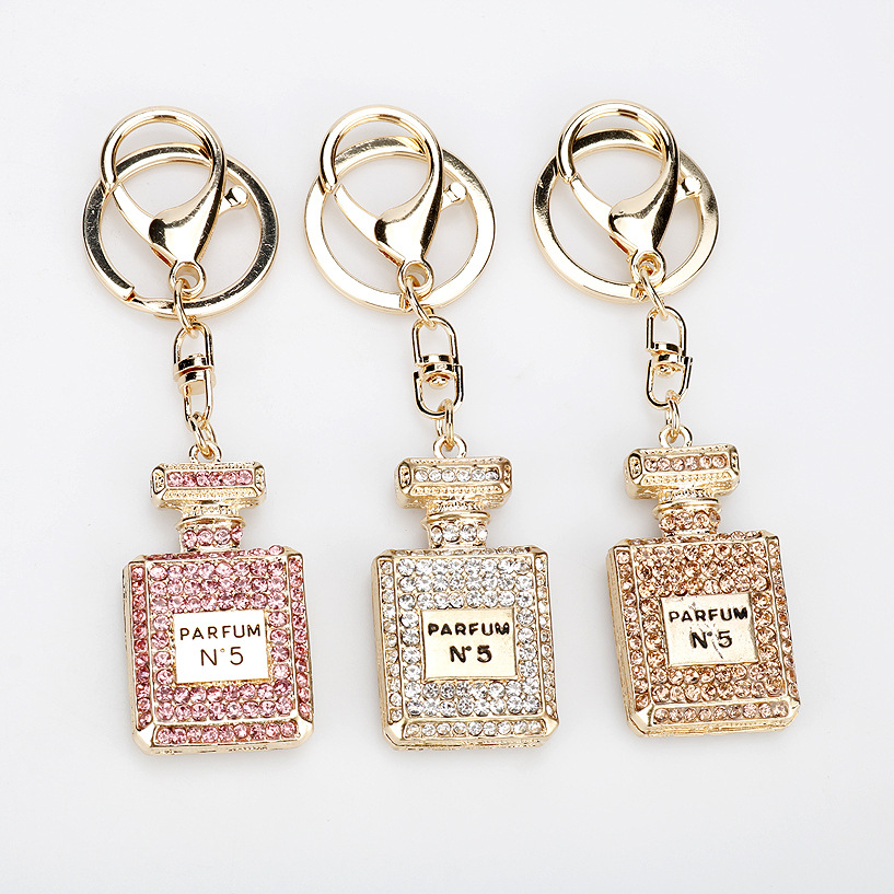 Gantungan Kunci Tas Parfum - Gold Silver White Soft Pink Rose Rhinestone Keychain Synthetic Diamond 