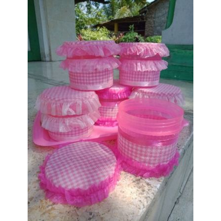 Toples Hias Renda Set Pink isi 6 Free Nampan 600 ml