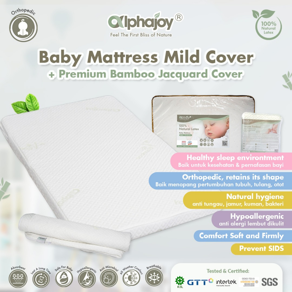 Alphajoy LARGEE Bamboo Baby Mattress 100% Natural Latex size 105 x 70 kasur lateks anak cocok ukuran