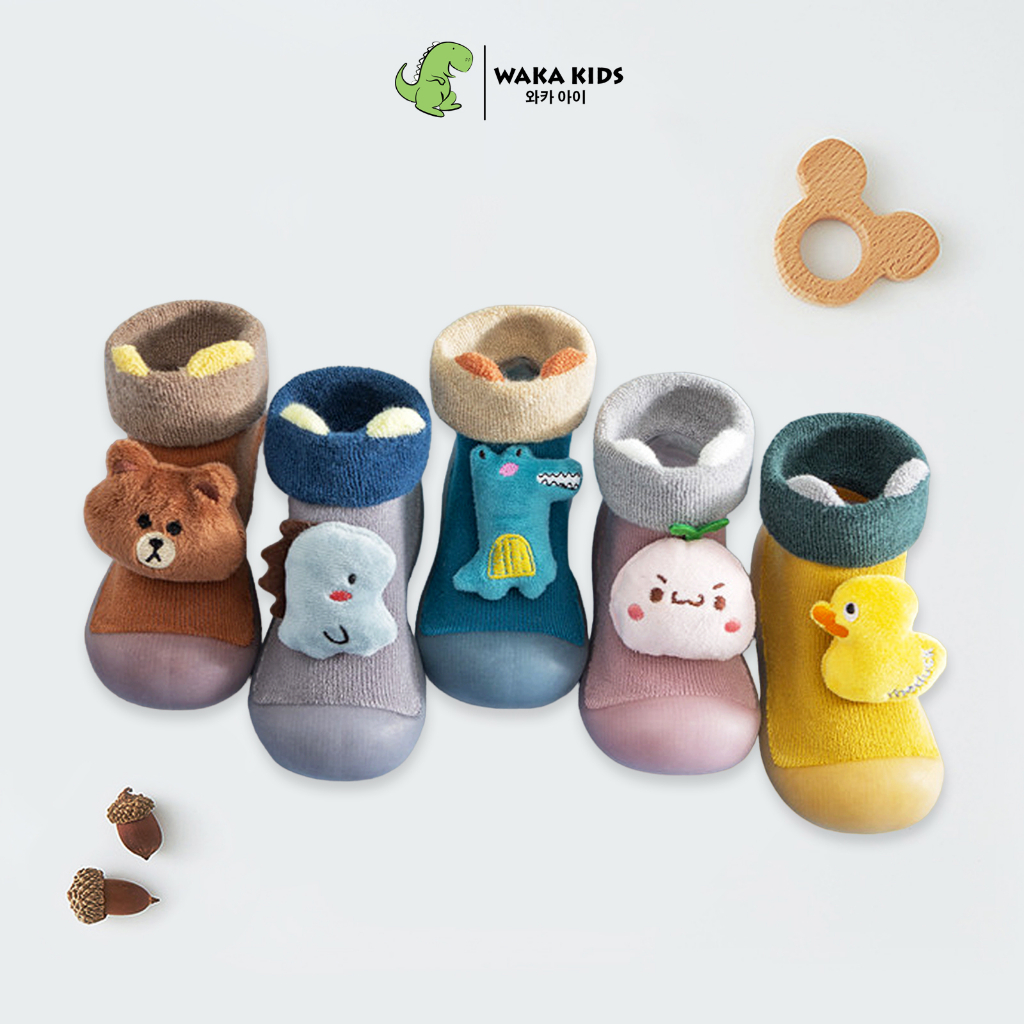 Kaos Kaki Sepatu Bayi Prewalker Anak Anti Slip Motif Karakter Boneka 3D Alas Karet Import Venrc