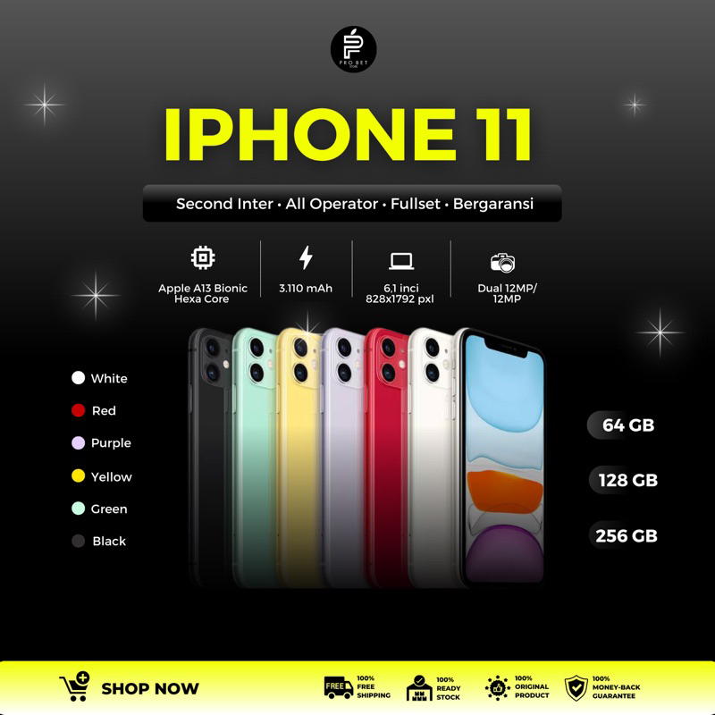 IPHONE SECOND 11 64GB / 128GB / 256GB FULLSET LIKE NEW