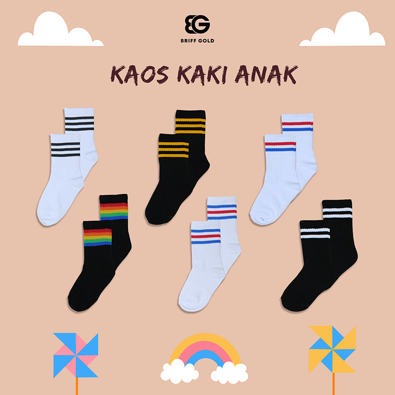 Kaos Kaki Anak Motif Oldschool Stripe Kids 7 - 13 Tahun Briffgold