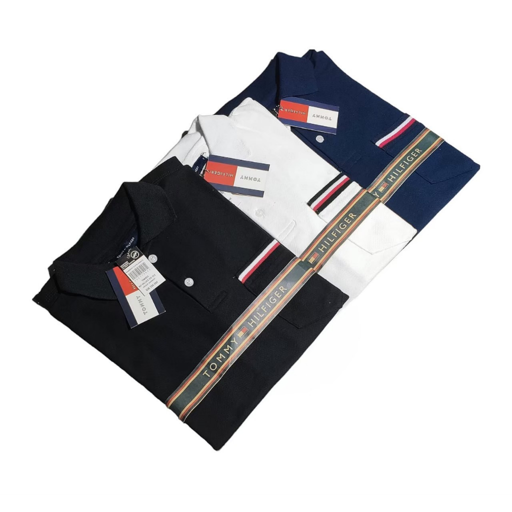 Tommy Hilfiger Tshirt Distro Premium Motif Kerah Kombinasi Baju Kaos Pria Lengan Pendek M.L.XL / TShirt / Kaos Embos