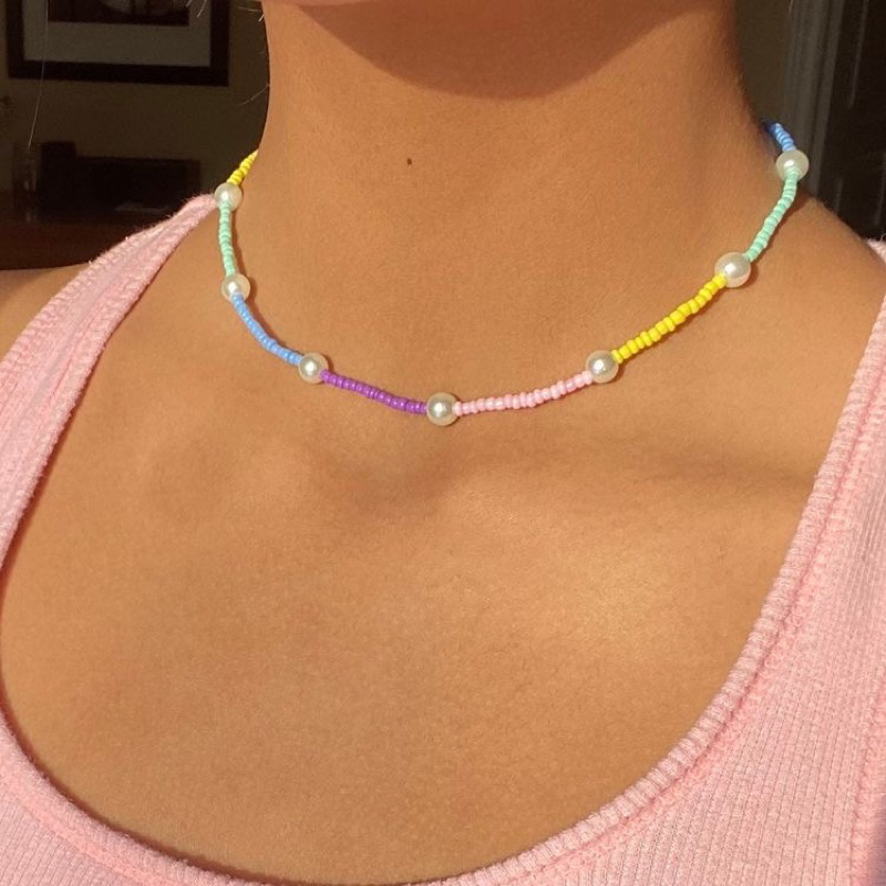Marsha Colorful Beads Pearl Necklace Kalung Manik Bohemian Warna Warni Mutiara