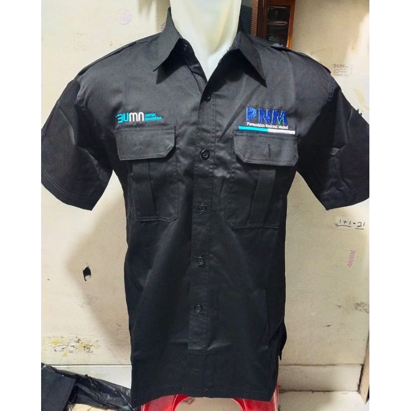 Kemeja PNM BUMN Hitam PDH Lengan Pendek Pria