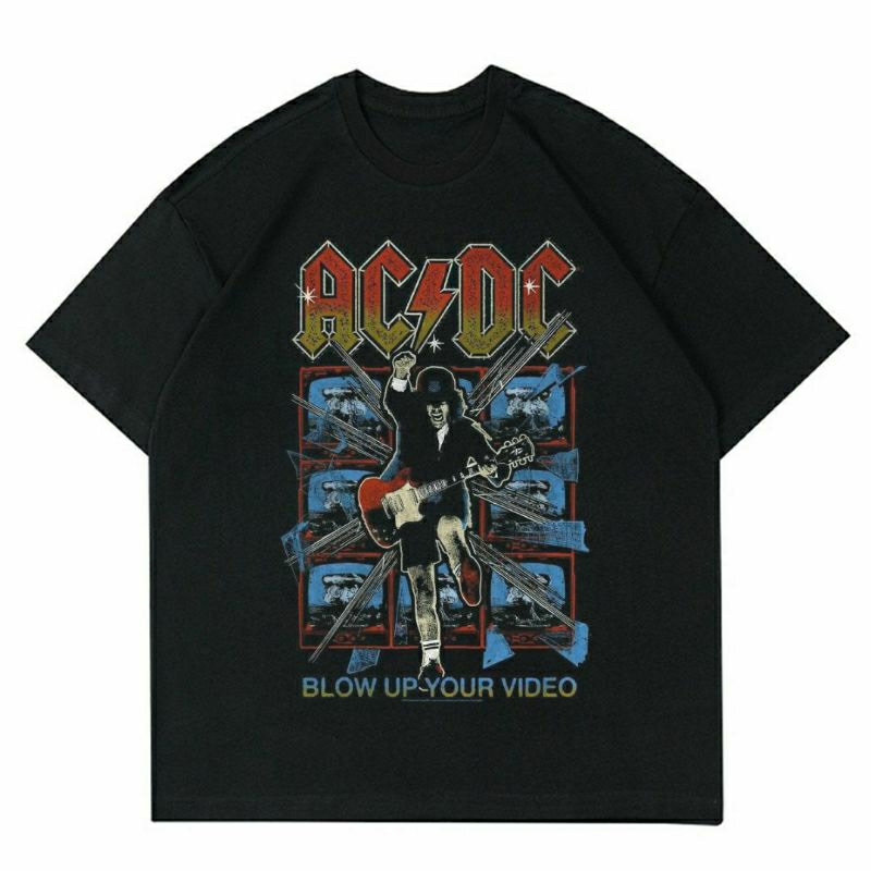 BAJU BAND ACDC "BLOW UP YOUR VIDEO" | T-SHIRT KAOS BAND ACDC VINTAGE BLACK | KAOS BAJU PRIA | KAOS O