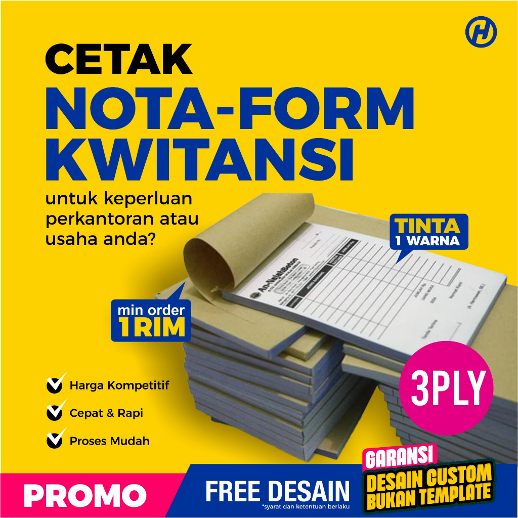 

CETAK NOTA FORM KWITANSI - CUSTOM DESAIN - 1 RIM - 3PLY