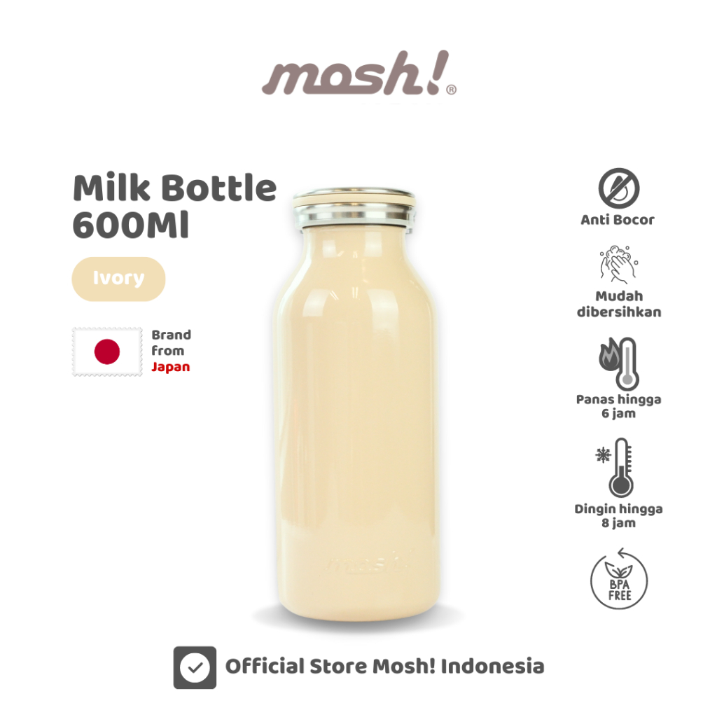 Mosh Milk Bottle Tumbler Stainless Steel 600ml -  Botol Minum Termos Tahan Panas dan Dingin- Ivory