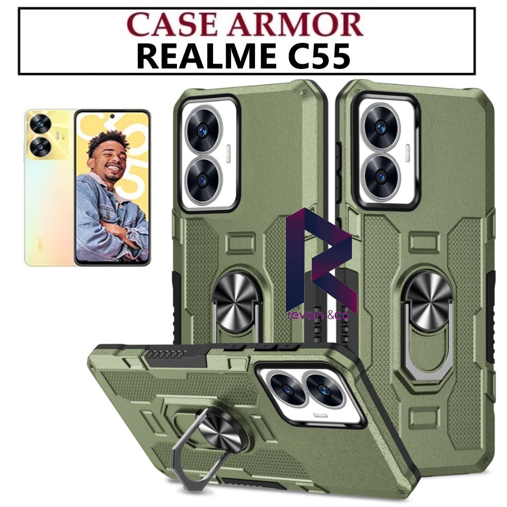 Case Armor REALME C55 Iring Cincin Magnetic Kesing Hp Protect kamera Premium Hard Case Standing Robot Pelindung Kamera