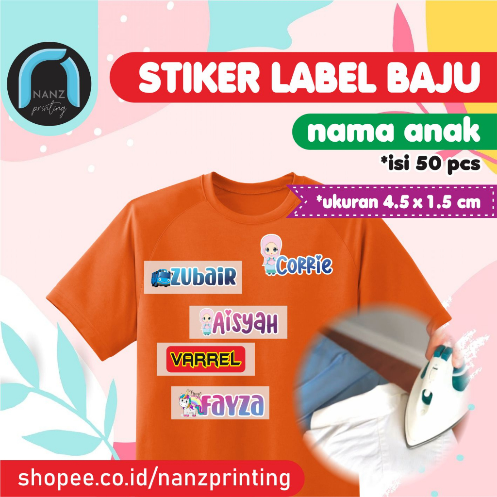 

Stiker label baju Nama Anak - Sablon Setrika DTF Isi 50pcs