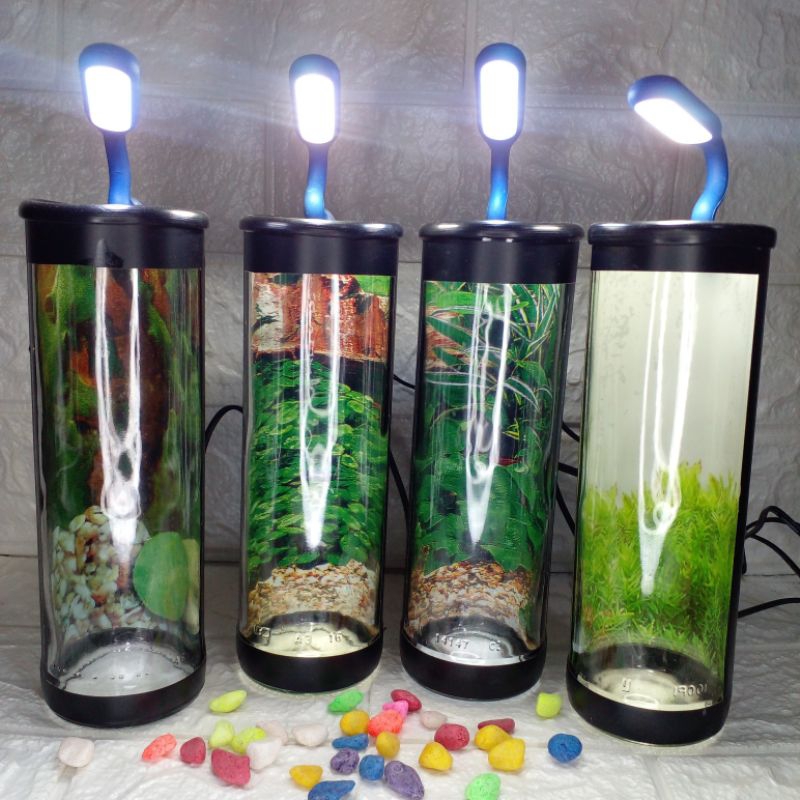 Soliter cupang/ Soliter ikan hias/ Aquarium mini/ Botol cupang/ Warna Hitam doff Tinggi LED