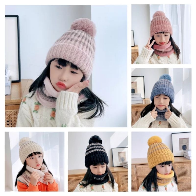 Topi Kupluk Syal Set Anak Musim Dingin Winter