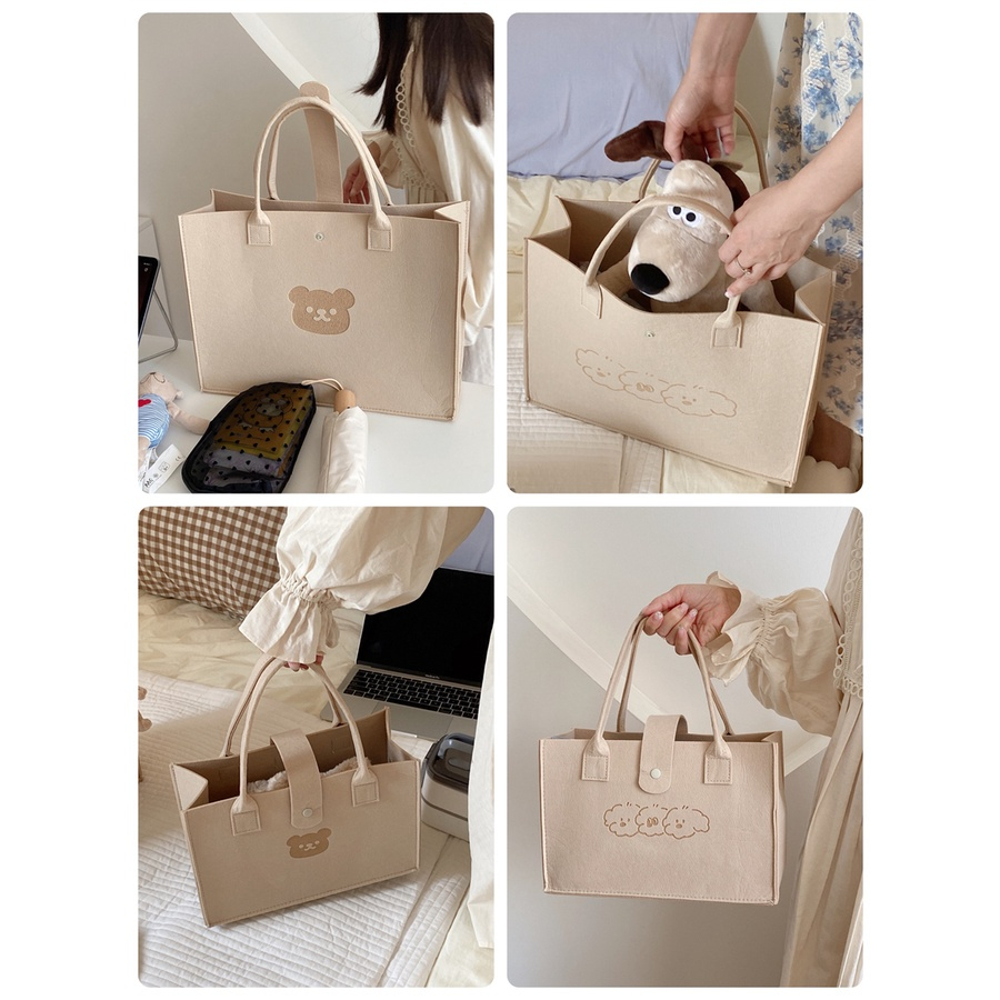 MAGEFY Tote Bag Felt Bag Bear Storage Bag Kapasitas Besar Handbag Bag To Go Out Shopping Bag 1472